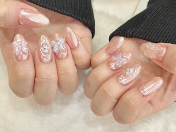 エムワイユーネイル(myu.nail)/透け感が可愛いオーロラリボン