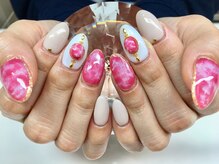 ダブルムーンビューティフル(DOUBLEmoonBeautiful)/Pink&beige可愛いマーブルネイル