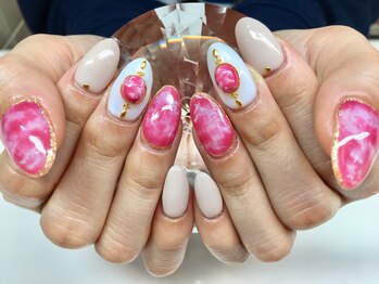 ダブルムーンビューティフル(DOUBLEmoonBeautiful)/Pink&beige可愛いマーブルネイル