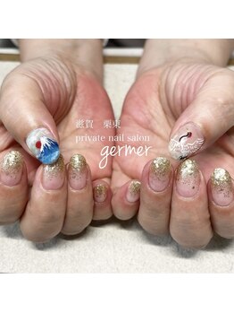 ジェルメ(germer)/手描き富士山と鶴で運気UP!