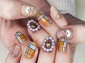アッサンブレ(Assembler)/バーバリー×くまちゃんネイル