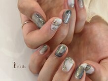 アイネイルズ 吉祥寺店(I nails)/ぷっくり水彩くすみブルー