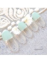 たゆ ネイル(たゆnail)/くすみグリーンフラワーネイル☆