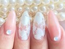 お花レース柄単色ネイル