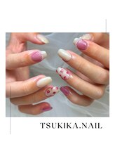 ツキカドットネイル(tsukika.nail)/ローズ×パールフレンチ