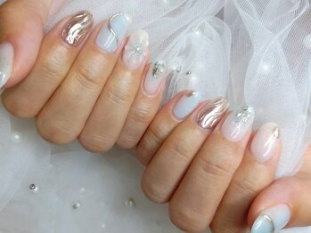 ネイル スパ ココプラス(Nail spa Cocoplus)/ぷっくりフラワーの爽やかネイル