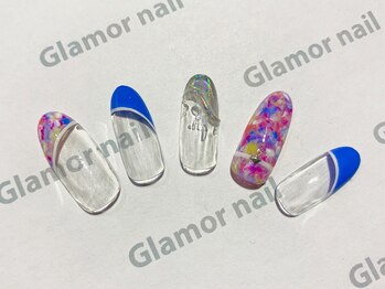 グラマーネイル(Glamor nail)/カラフル×斜めフレンチ