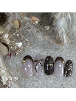 アヴェックアムール 豊田(avec amour)/basic ブラウンリボンネイル