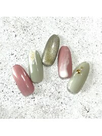 ピンクマットアートネイル