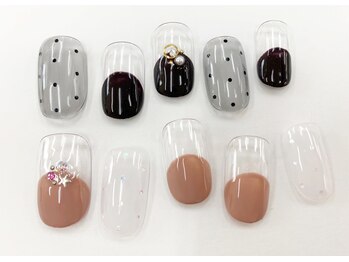 ネイルサロン クイール 小山店(NAIL SALON QUILL)/丸フレンチ+シースルードット
