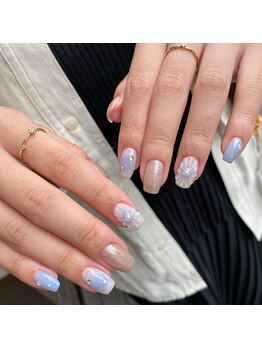 ネイルアルケー(Nail ARCHE)/ぷっくりフラワー×チークネイル