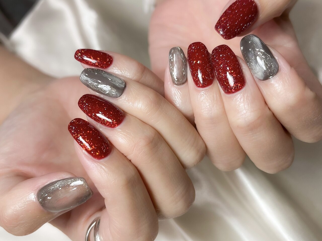 ボルドーネイル マグネット サイズオーダー 成人式ネイル クリスマス