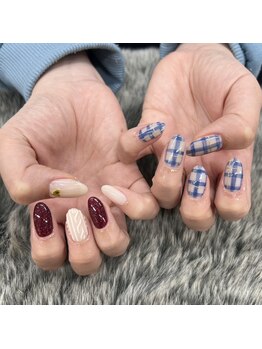 ニット×チェック