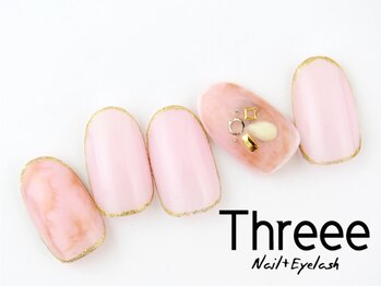 スリーネイルプラスアイラッシュ(Threee Nail+Eyelash)/天然石柄ネイル