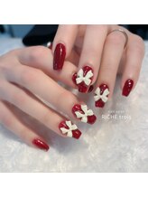 リッシュ トロワ(RICHE trois)/ボルドー×リボン！韓国風ネイル