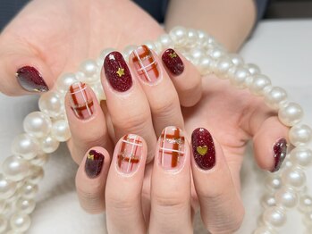 ナナアンドコー(Nana&Co.)/チェックネイル、ボルドー