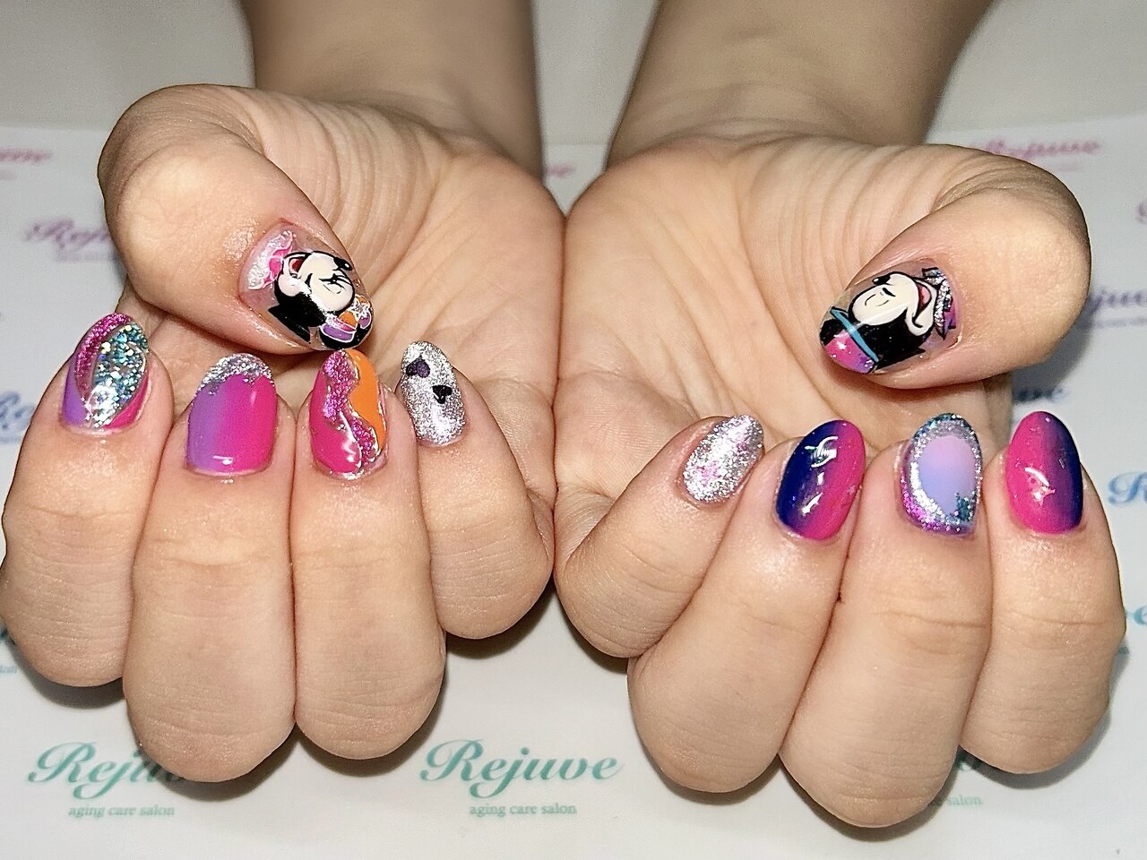 ディズニー　ニュアンス　マグネットネイル　ブライダル　フレンチガーリー　ワンホン ディズニー ニュアンス マグネットネイル ブライダル フレンチガーリー