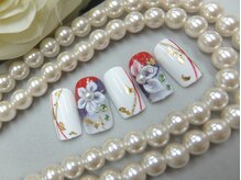 ネイルサロンミキ 横浜(MIKI)/【和柄ネイル】金箔手描き3D花