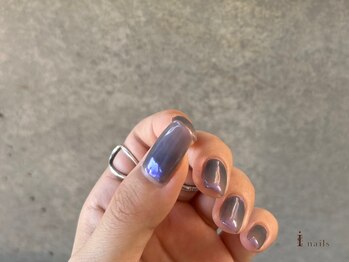 アイネイルズ 吉祥寺店(I nails)/クリアネイビーオーロラミラー