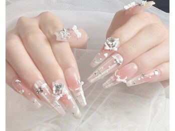 チークネイル　リボンネイル