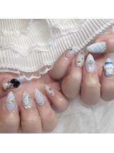 モカ 心斎橋(moca by Lee)/水色チェックネイル