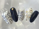 ツイードビジューネイル￥8200