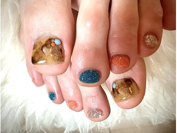 アミュリー ネイル アトリエ(Amury nail atelier)/べっこう ターコイズ ラメ 