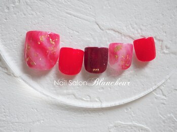 ネイルサロン ブランシュール(Nail Salon Blancheur)/【夏フット】レッド大理石ネイル