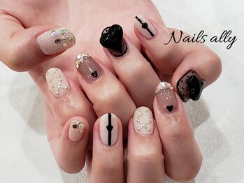 ネイルズアリー 立川店(Nails ally)/ハート×ワンホンネイル×メタル