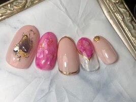 ピンク大理石ネイル