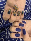 ネイビー×レトロフラワーネイル