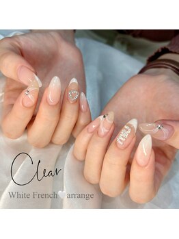 クリア なんば店(Clear)/綺麗めホワイトネイルデザイン