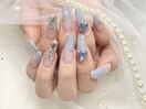 水色グラデ×シルバーネイル