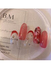 フラワー×クリア赤フレンチ