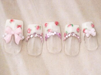 アイネイルズ 天神今泉店(I-nails)/お花フレンチリボンガーリー