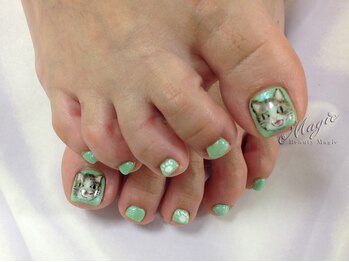 ネイルサロン ビューティーマジック 川口店/ フット　手書きネコネイル