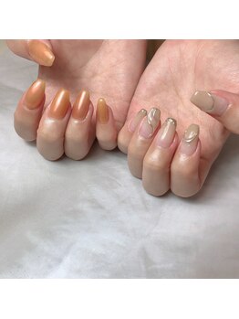 ネイルルーム オルポノ(Olupono)/オレンジミラーとシルバーミラー