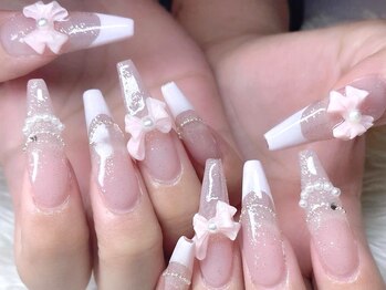 春ネイル☆リボンフレンチネイル