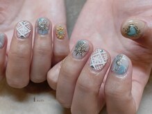 アイネイルズ 吉祥寺店(I nails)/手描きリゾート天然石ターコイズ