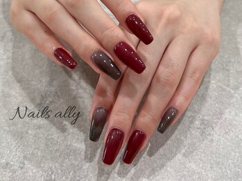 ネイルズアリー 立川店(Nails ally)/ロングネイル×ボルドー×秋冬