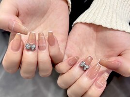 リボンネイル×チェックネイル