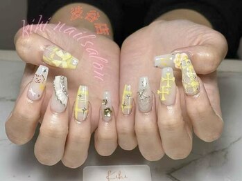 キヒ 渋谷店(Kihi)/チェック/秋ネイル/イエロー手描