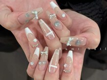 ワンホンネイル 新宿(Rumi Nail)/リボンネイル/ホワイトフレンチ