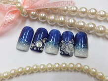 ネイルサロンミキ 横浜(MIKI)/着物薔薇ナイトブルー白ドレス3D