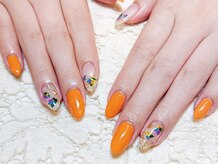 ネイルマジック 仙台一番町店(NAIL MAJIC)/オレンジ押し花ネイル★オーダー