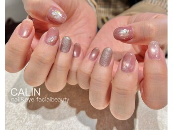 春ピンク×シェルネイル