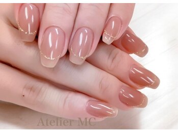 アトリエ エムシー 新富町(Atelier MC)/ベージュにラメフレンチライン