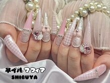 ネイルマフィア 渋谷(NAIL MAFIA)/千鳥格子ネイル/薔薇ネイル