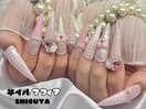千鳥格子ネイル/薔薇ネイル