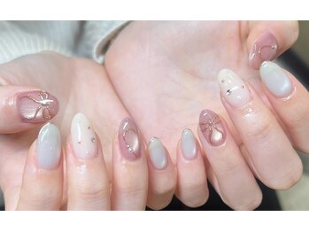 マグネットミラー手描きリボン